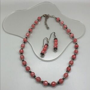 STERLING Silver Jewelry Set Necklace and Earrings Pink Gemstone?